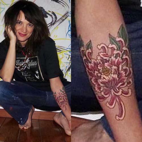 asia argento flower arm tattoo